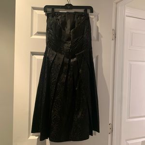 Priscilla of Boston black shimmery strapless floral pattern cocktail dress 6